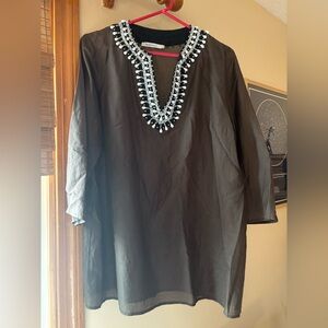 Marella silk and cotton chocolate brown beaded top